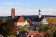 Teilansicht von Bad W�rishofen. Ansicht der beiden Kirchen: Kath. Kurseelsorge & Kath. Stadtpfarrkirche St. Justina.