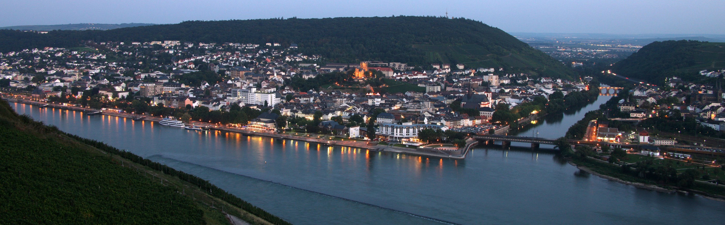 Bingen von der anderen Rheinseite aus gesehen.
