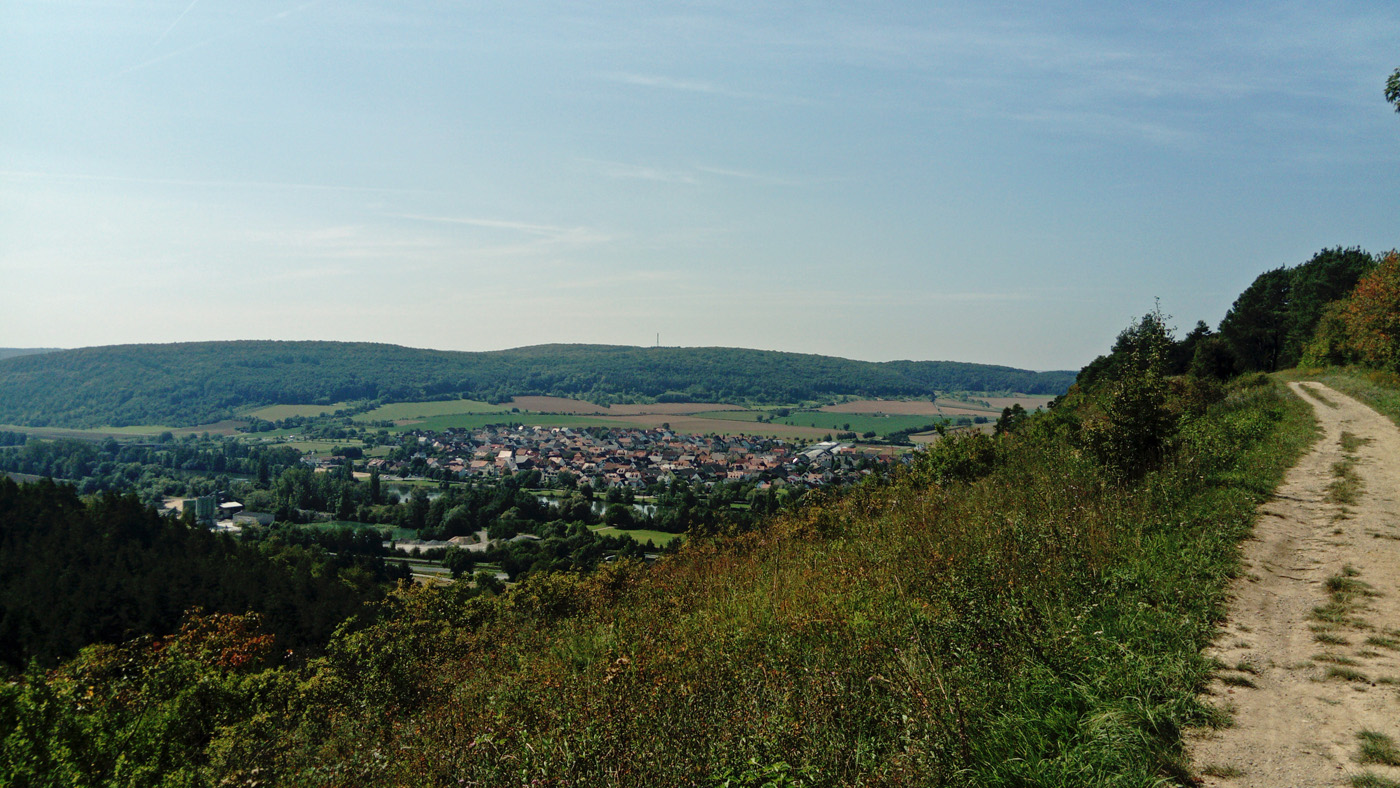 Blick auf Karlstadt. Rechts Panoramaweg Gambach.
