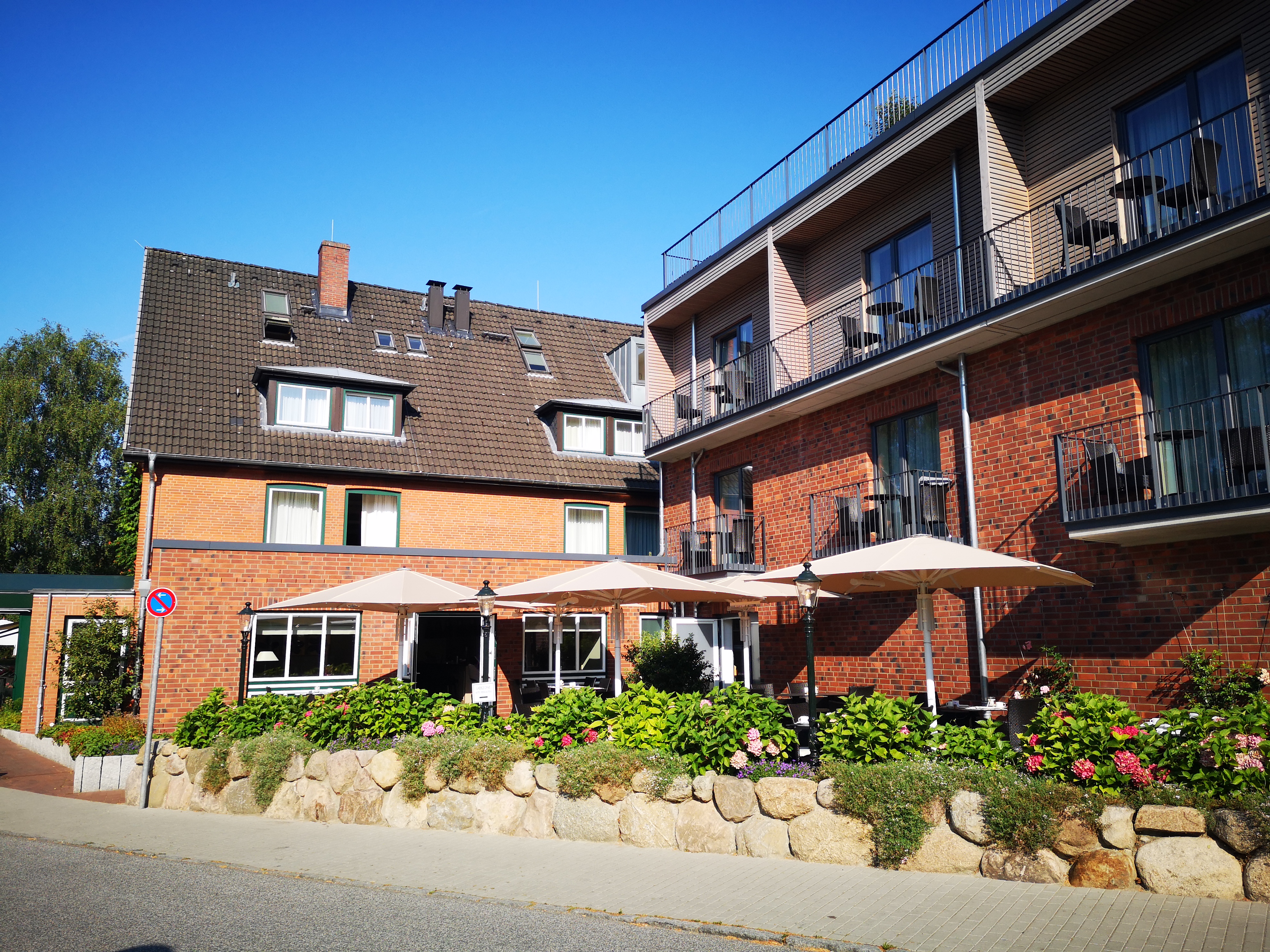 Terrasse vom Hotel Birke, Kiel.
