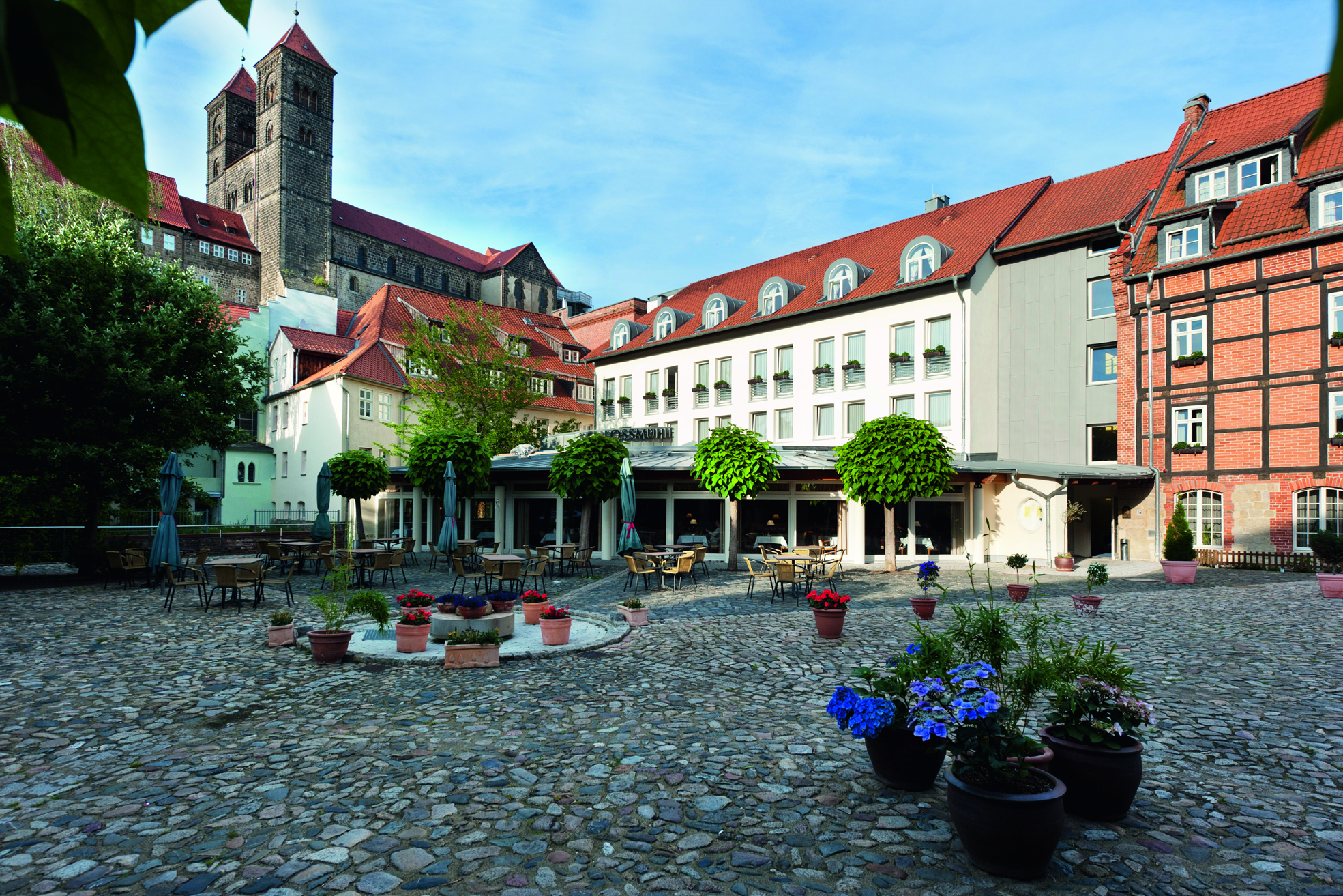 Außenansicht vom neuen Best Western Plus Hotel Schlossmühle in Quedlinburg.
