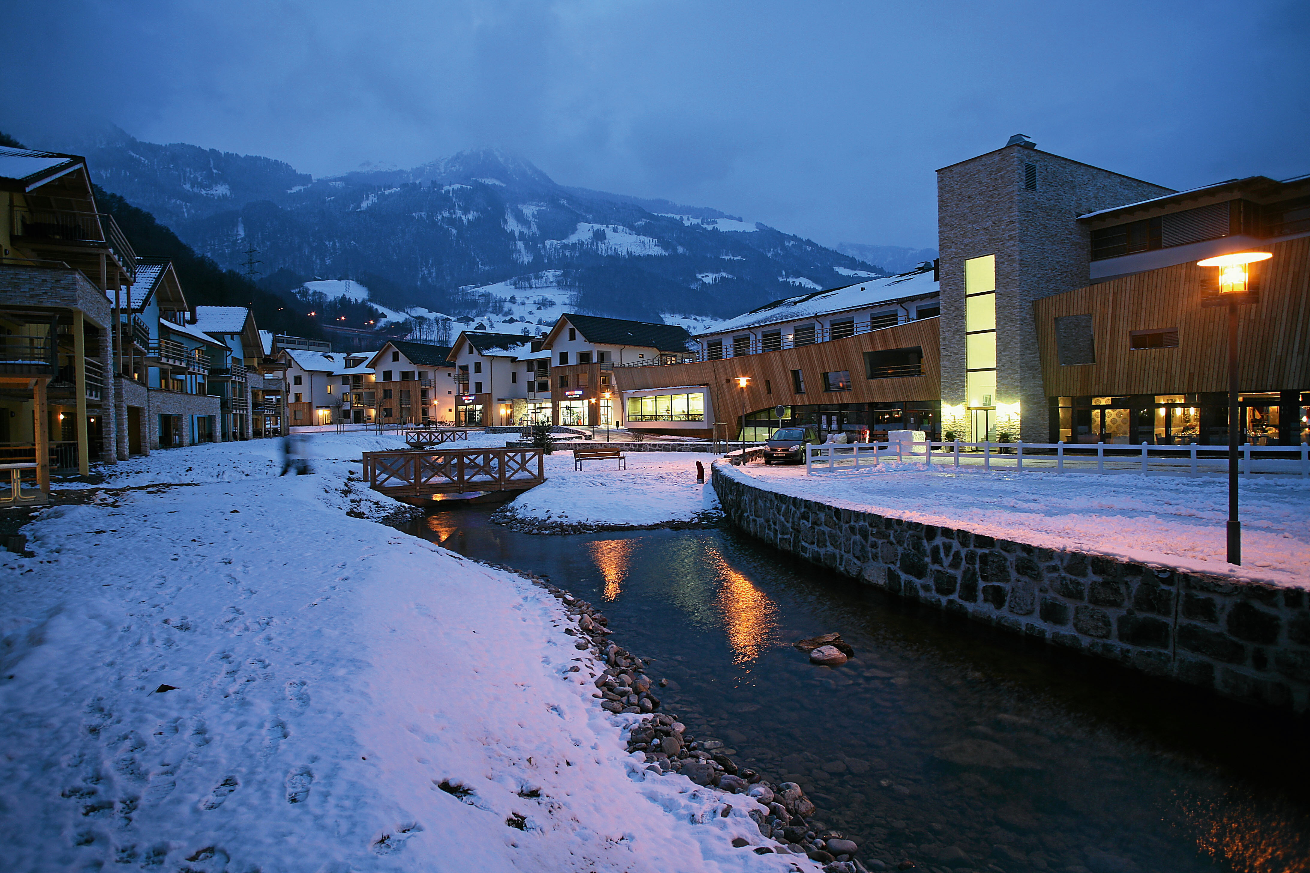 Das Landal Resort Walensee im Winter.
