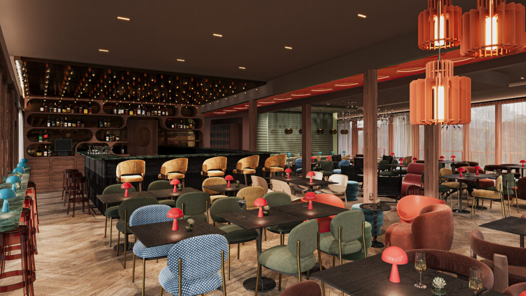 Dachgeschoss-Etage mit Rooftop-Bar im Boutique Hotel Flesslers, Lenggries.
