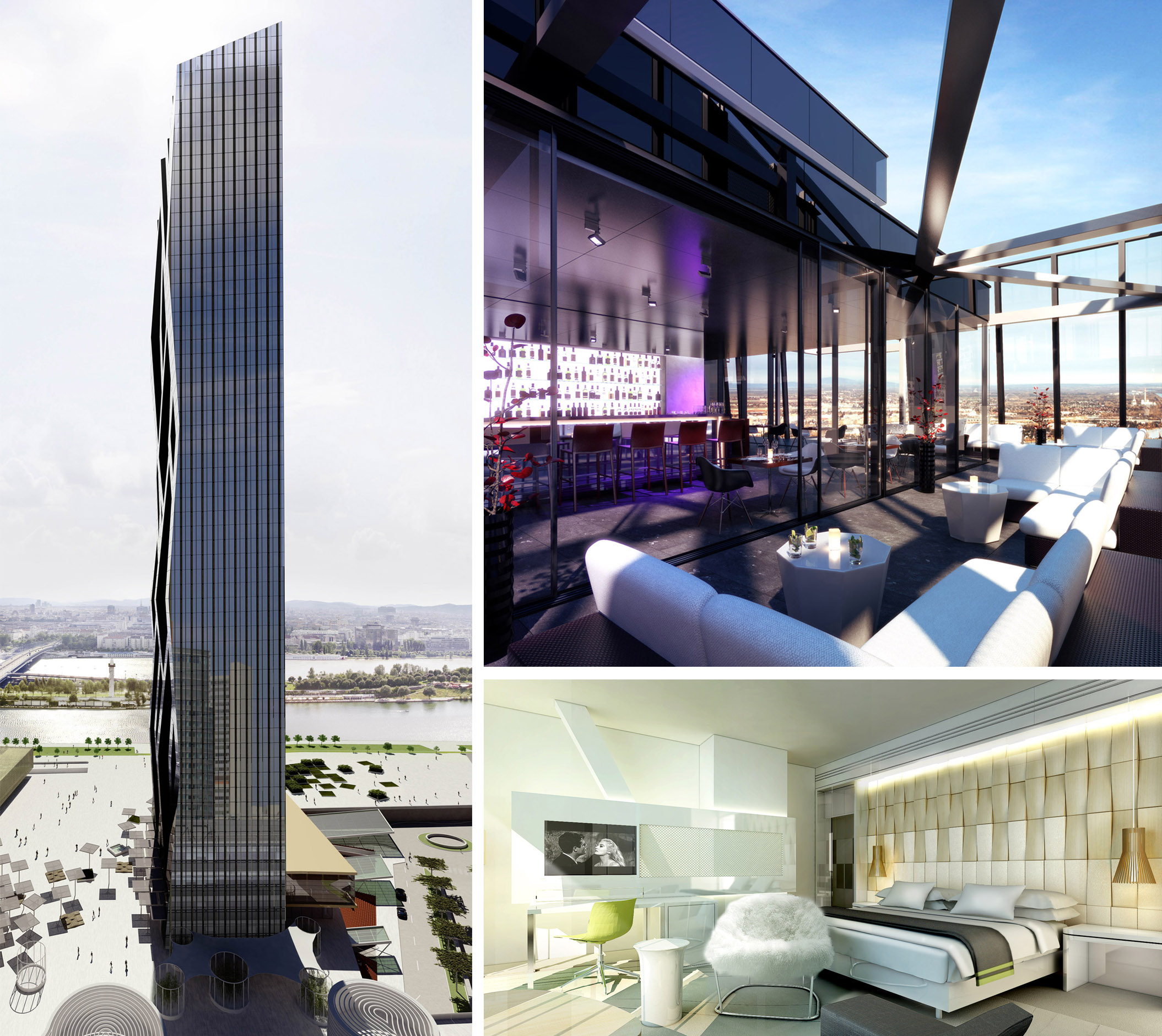 Puristisch-atemberaubende Architektur trifft auf stylisch-edles Interieur-Design: Das 2014 eröffnete Meliá Vienna im Donau-City (DC) Tower.
