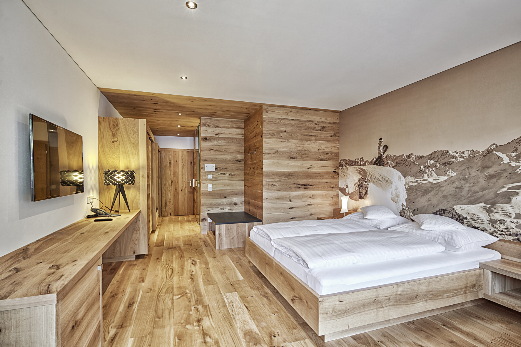 Doppelzimmer im Sporthotel Silvretta Montafon.
