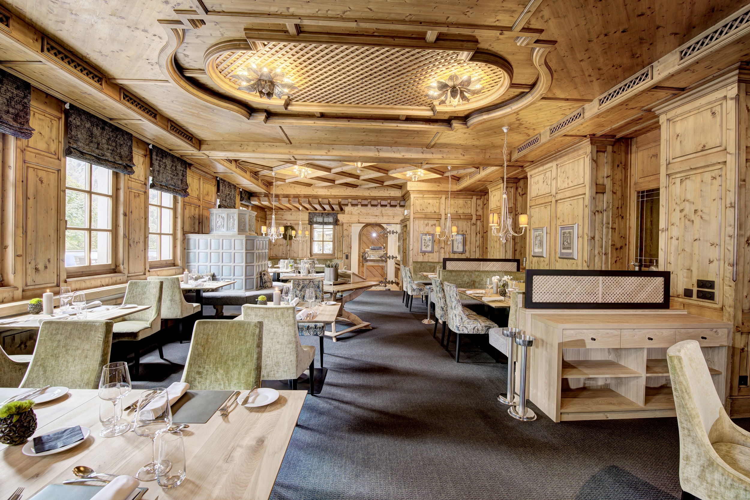 Restaurant vom Hotel Gut Brandlhof, Saalfelden am Steinernen Meer.
